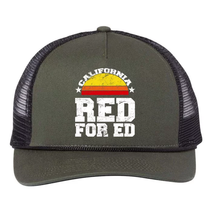 Red For Ed California Sunset Disstressed Retro Rope Trucker Hat Cap