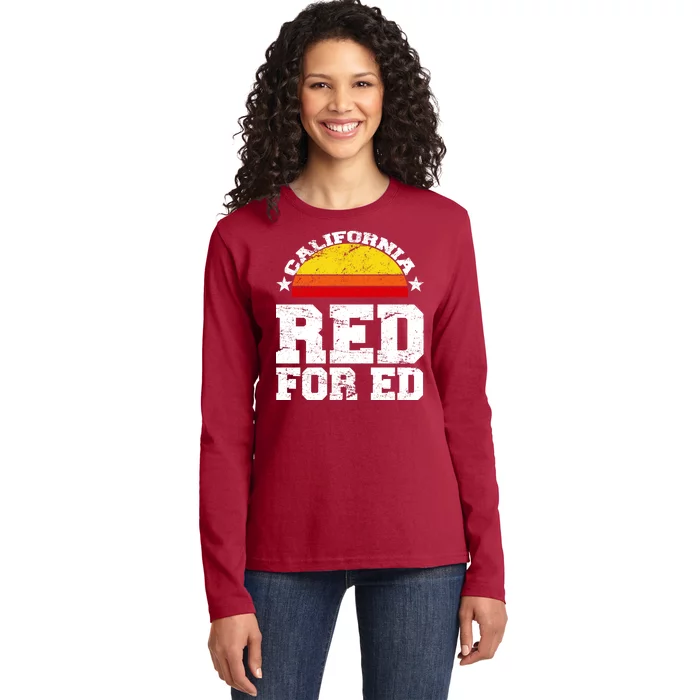 Red For Ed California Sunset Disstressed Ladies Long Sleeve Shirt