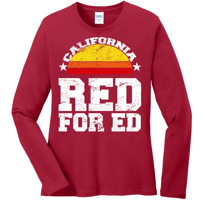 Red For Ed California Sunset Disstressed Ladies Long Sleeve Shirt