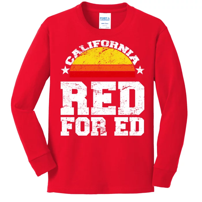 Red For Ed California Sunset Disstressed Kids Long Sleeve Shirt