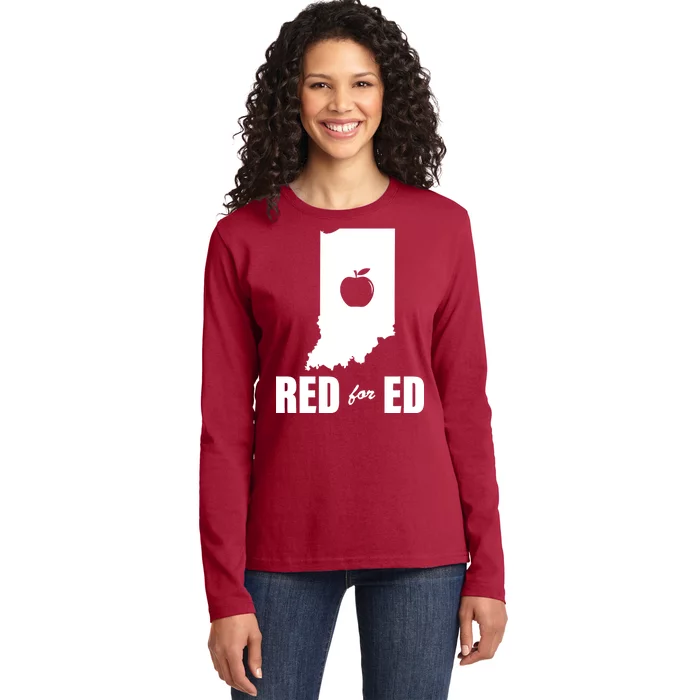 Red For Ed Indiana Teachers Apple Ladies Long Sleeve Shirt