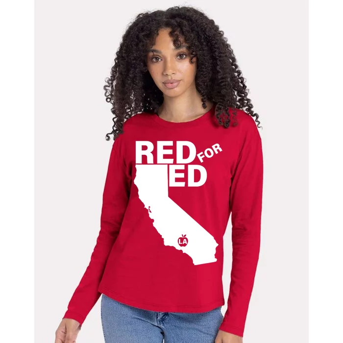 Red For Ed LA California Womens Cotton Relaxed Long Sleeve T-Shirt