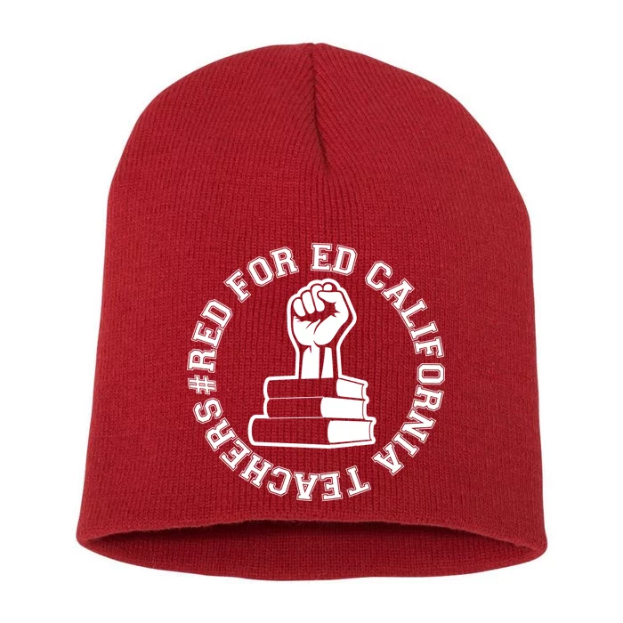 Red For Ed Resist Fist California Teachers Short Acrylic Beanie