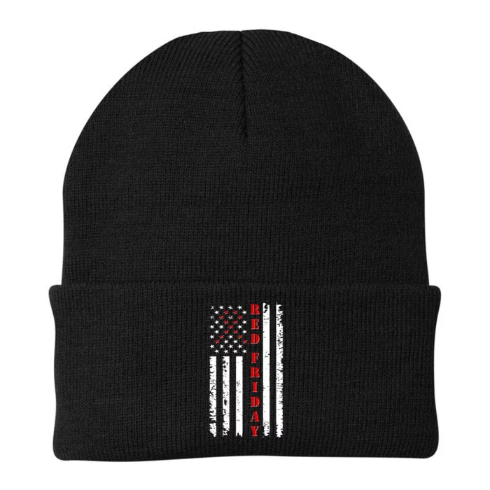 Red Friday Distressed Ribbon US Flag Support Veterans Knit Cap Winter Beanie