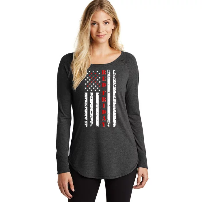 Red Friday Distressed Ribbon US Flag Support Veterans Women's Perfect Tri Tunic Long Sleeve Shirt