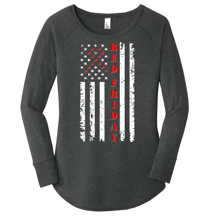 Red Friday Distressed Ribbon US Flag Support Veterans Women's Perfect Tri Tunic Long Sleeve Shirt