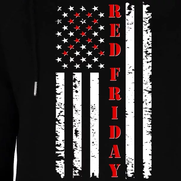 Red Friday Distressed Ribbon US Flag Support Veterans Womens Funnel Neck Pullover Hood