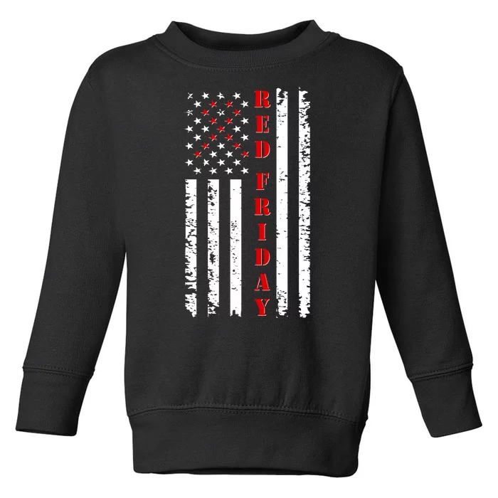 Red Friday Distressed Ribbon US Flag Support Veterans Toddler Sweatshirt