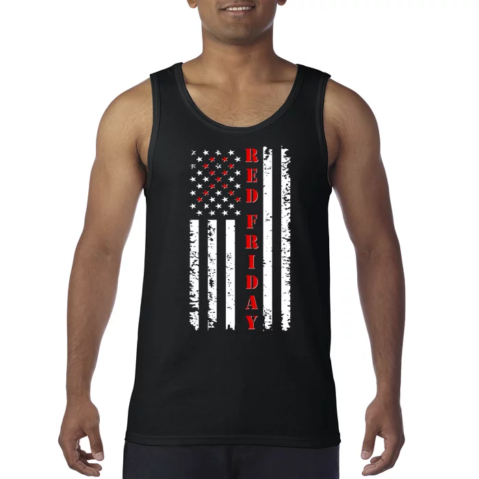 Red Friday Distressed Ribbon US Flag Support Veterans Tank Top