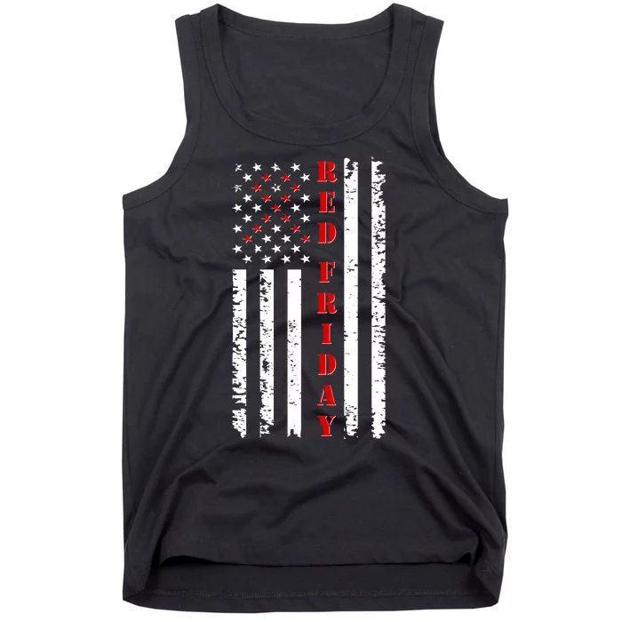 Red Friday Distressed Ribbon US Flag Support Veterans Tank Top