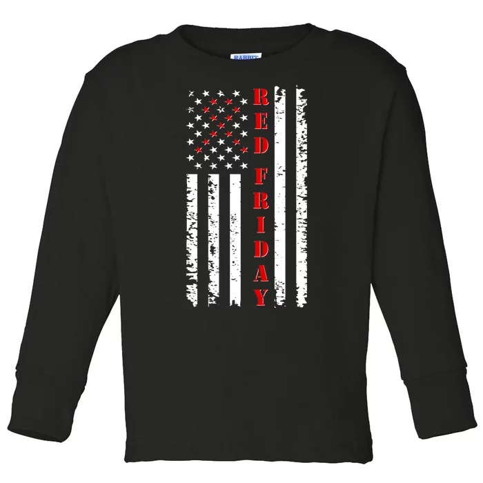 Red Friday Distressed Ribbon US Flag Support Veterans Toddler Long Sleeve Shirt