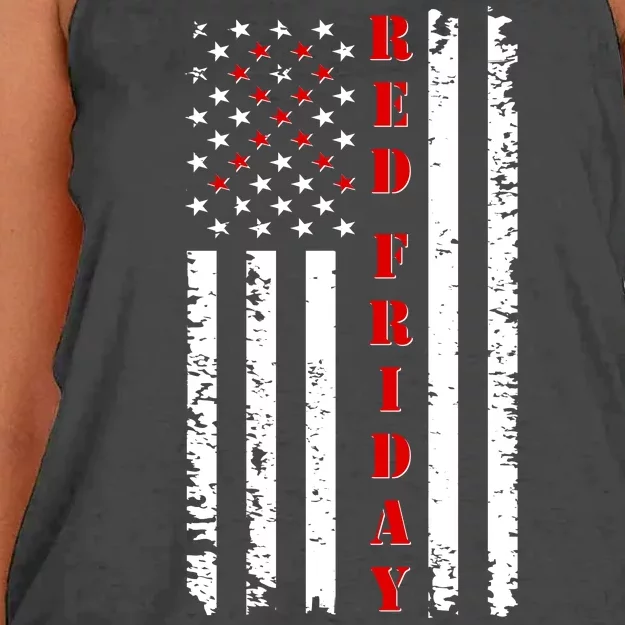 Red Friday Distressed Ribbon US Flag Support Veterans Women's Knotted Racerback Tank