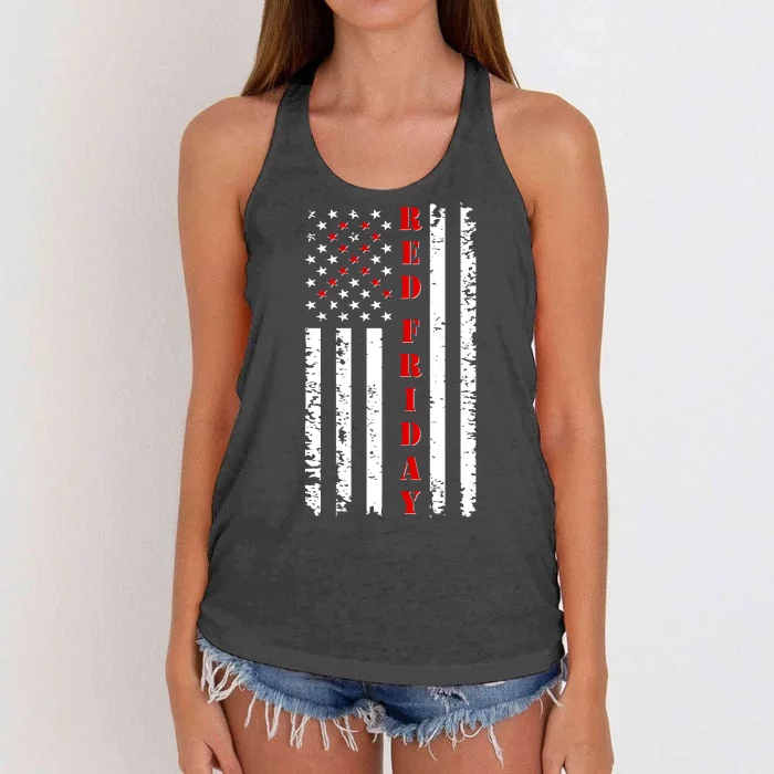 Red Friday Distressed Ribbon US Flag Support Veterans Women's Knotted Racerback Tank