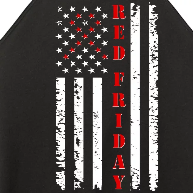 Red Friday Distressed Ribbon US Flag Support Veterans Women’s Perfect Tri Rocker Tank