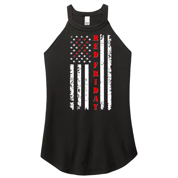 Red Friday Distressed Ribbon US Flag Support Veterans Women’s Perfect Tri Rocker Tank