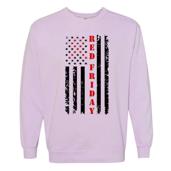 Red Friday Distressed Ribbon US Flag Support Veterans Garment-Dyed Sweatshirt