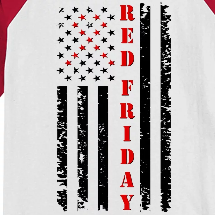 Red Friday Distressed Ribbon US Flag Support Veterans Kids Colorblock Raglan Jersey