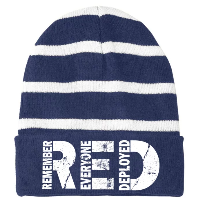 Red Friday Remember Everyone Deployed Striped Beanie with Solid Band