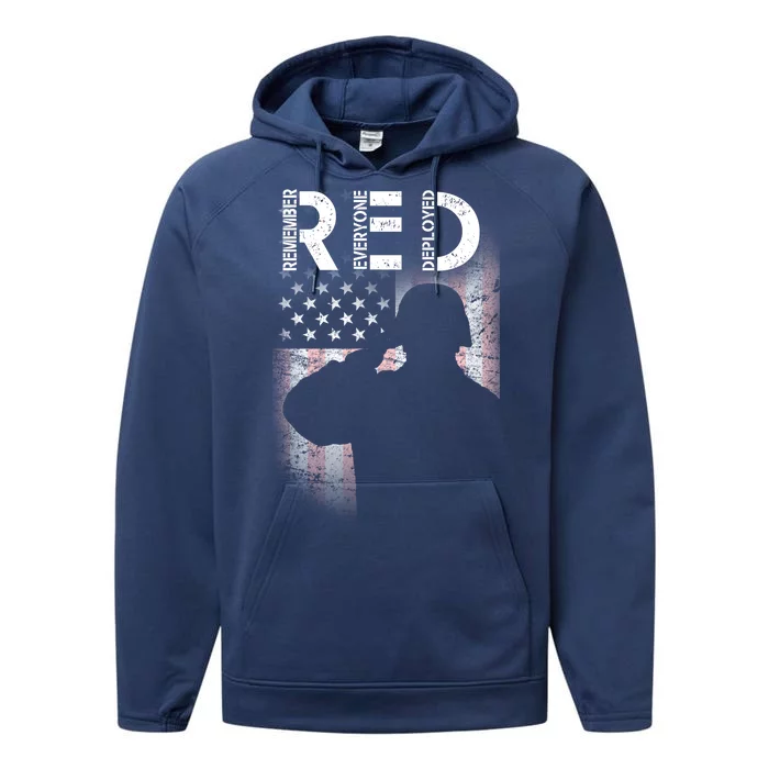 Red Friday Remember Everyone Deployed Flag Performance Fleece Hoodie