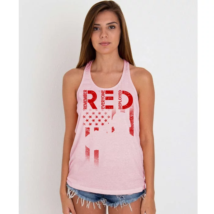 Red Friday Remember Everyone Deployed Flag Women's Knotted Racerback Tank