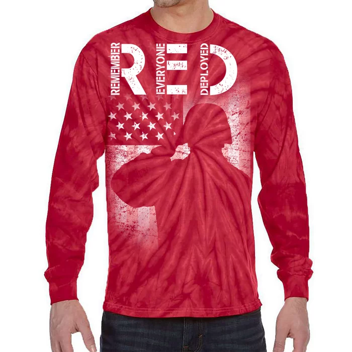 Red Friday Remember Everyone Deployed Flag Tie-Dye Long Sleeve Shirt