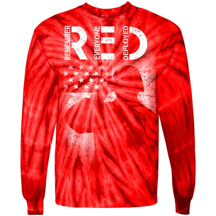 Red Friday Remember Everyone Deployed Flag Tie-Dye Long Sleeve Shirt