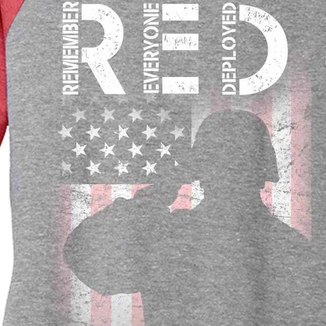 Red Friday Remember Everyone Deployed Flag Women's Tri-Blend 3/4-Sleeve Raglan Shirt