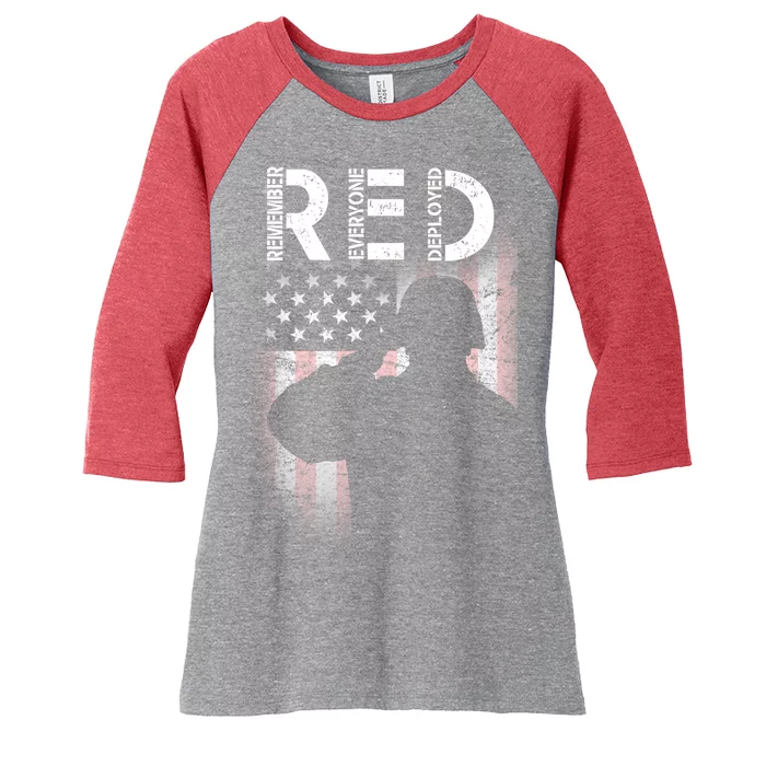 Red Friday Remember Everyone Deployed Flag Women's Tri-Blend 3/4-Sleeve Raglan Shirt