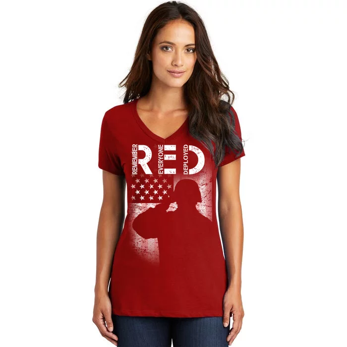 Red Friday Remember Everyone Deployed Flag Women's V-Neck T-Shirt