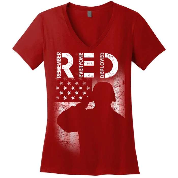 Red Friday Remember Everyone Deployed Flag Women's V-Neck T-Shirt