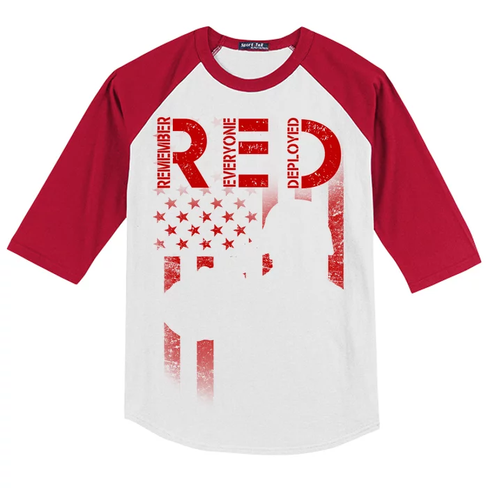 Red Friday Remember Everyone Deployed Flag Kids Colorblock Raglan Jersey