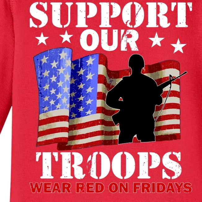 Red Friday Support Our Troops Baby Long Sleeve Bodysuit