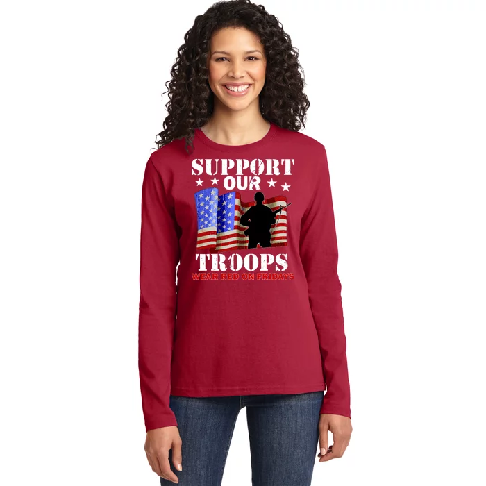 Red Friday Support Our Troops Ladies Long Sleeve Shirt