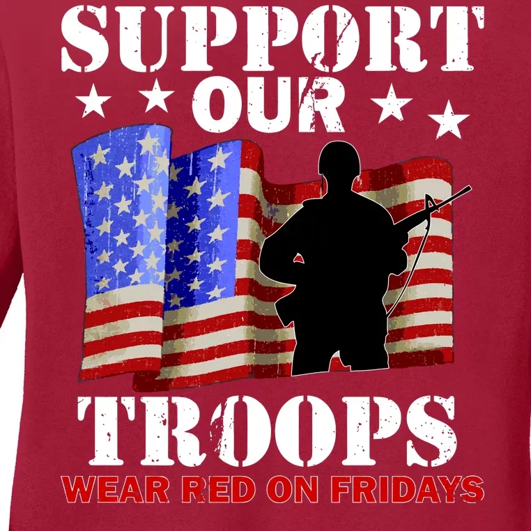 Red Friday Support Our Troops Ladies Long Sleeve Shirt