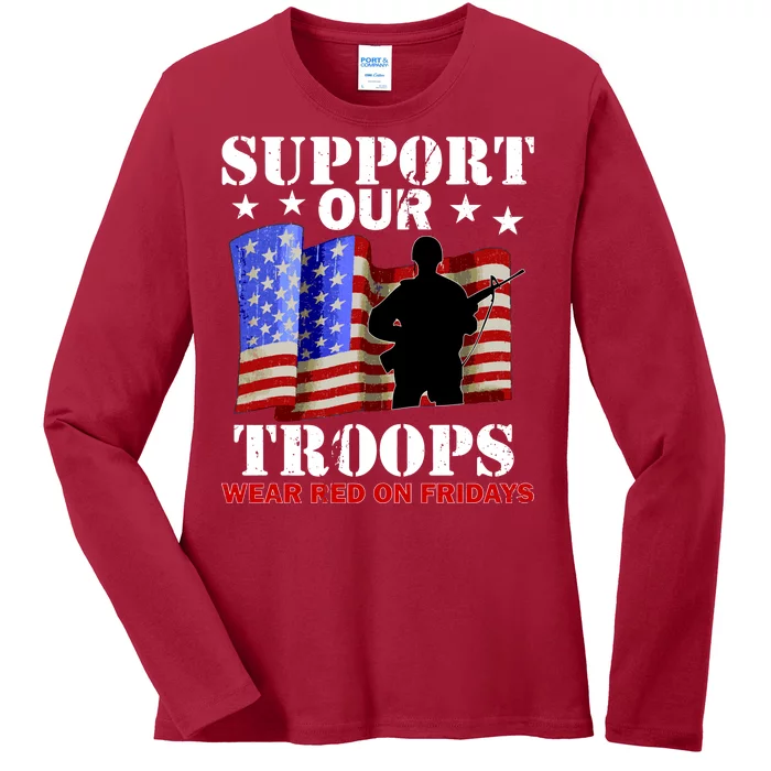 Red Friday Support Our Troops Ladies Long Sleeve Shirt