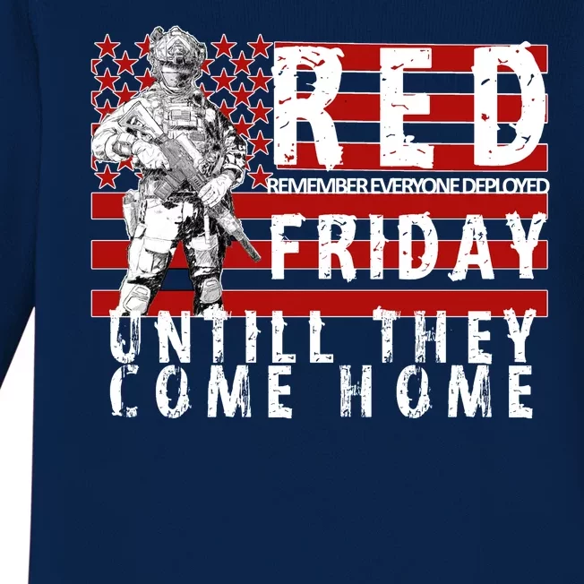 Red Friday Until They All Come Home Support Our Veterans Baby Long Sleeve Bodysuit