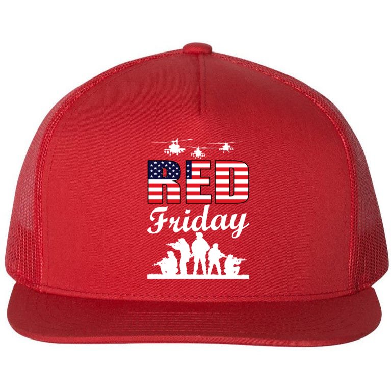 Red Friday Veterans Tribute Flat Bill Trucker Hat
