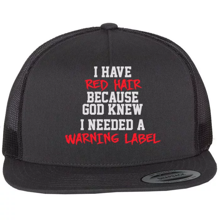 Red Head Warning Label Flat Bill Trucker Hat