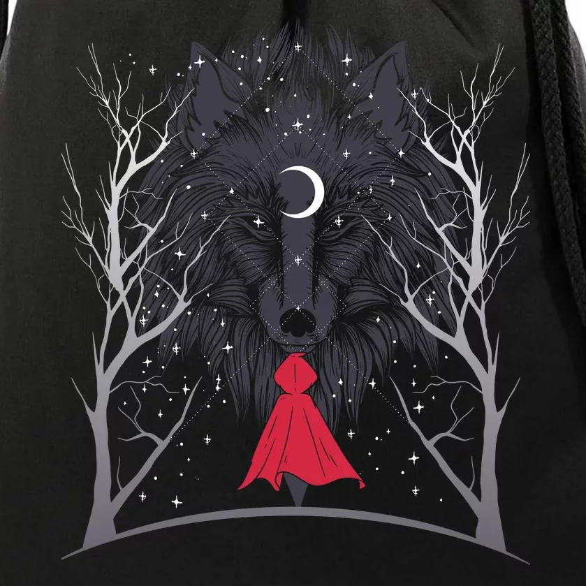 Red Hood Night Wolf Moon Crest Drawstring Bag