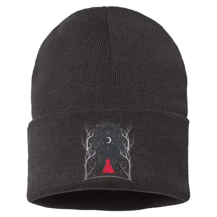 Red Hood Night Wolf Moon Crest Sustainable Knit Beanie