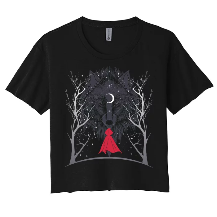 Red Hood Night Wolf Moon Crest Women's Crop Top Tee