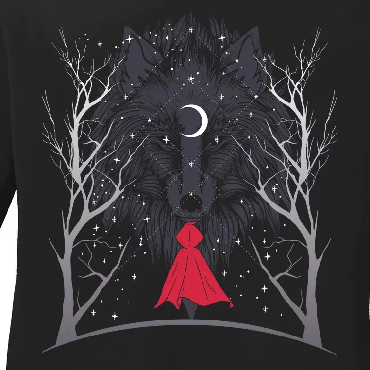 Red Hood Night Wolf Moon Crest Ladies Long Sleeve Shirt