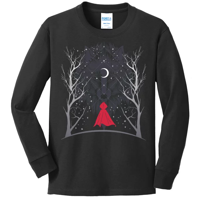 Red Hood Night Wolf Moon Crest Kids Long Sleeve Shirt