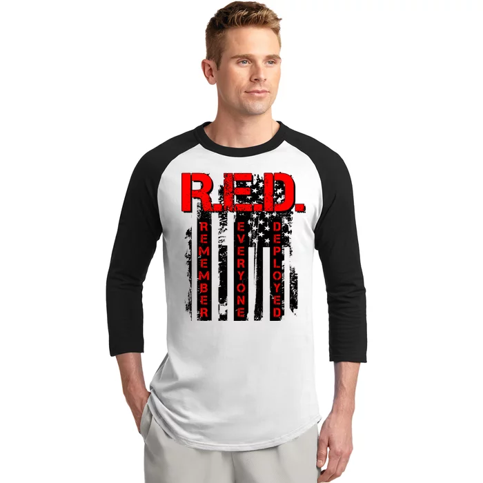 RED Remember Everyone Deployed Distressed Flag Baseball Sleeve Shirt