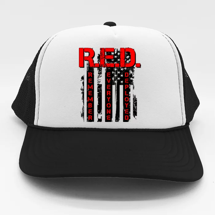 RED Remember Everyone Deployed Distressed Flag Trucker Hat