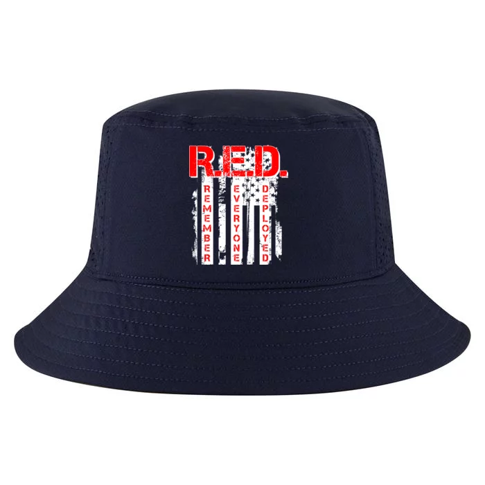 RED Remember Everyone Deployed Distressed Flag Cool Comfort Performance Bucket Hat