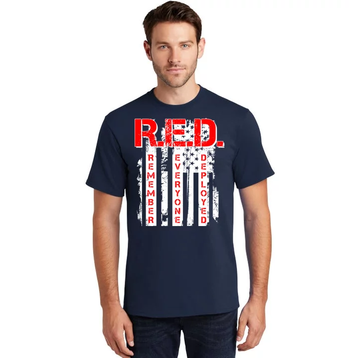 RED Remember Everyone Deployed Distressed Flag Tall T-Shirt