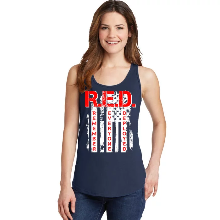 RED Remember Everyone Deployed Distressed Flag Ladies Essential Tank