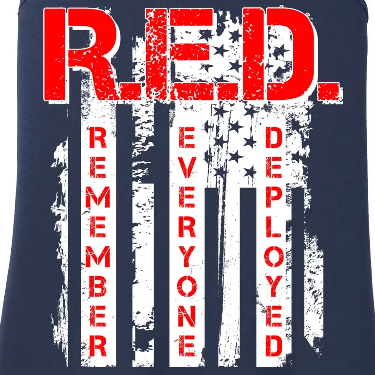 RED Remember Everyone Deployed Distressed Flag Ladies Essential Tank