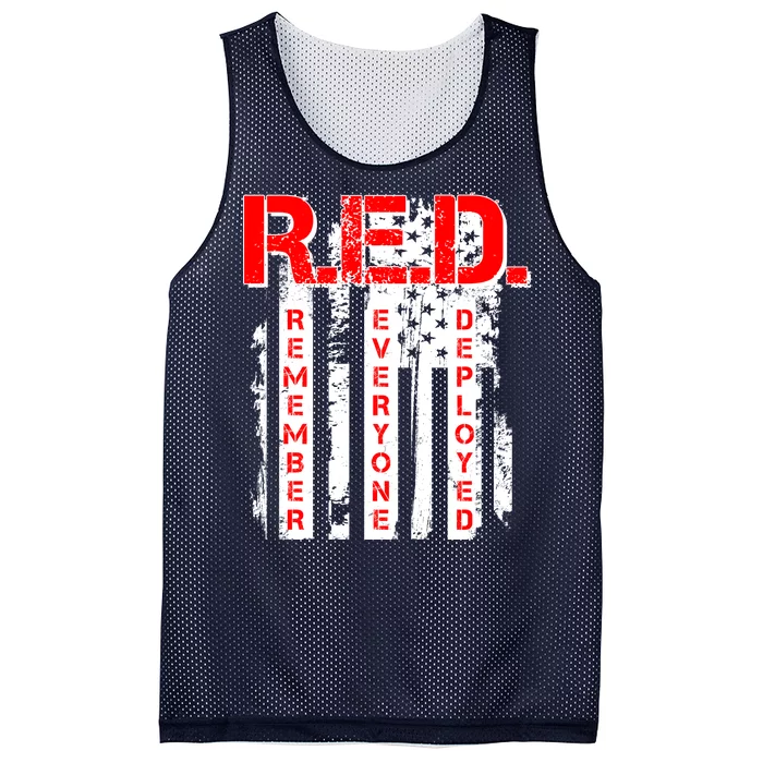 RED Remember Everyone Deployed Distressed Flag Mesh Reversible Basketball Jersey Tank